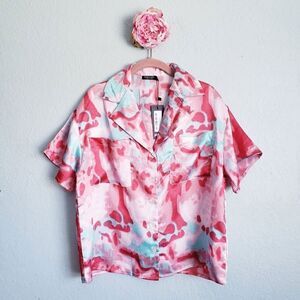 Nasty Girl Printed Satin Collared Button Down Top